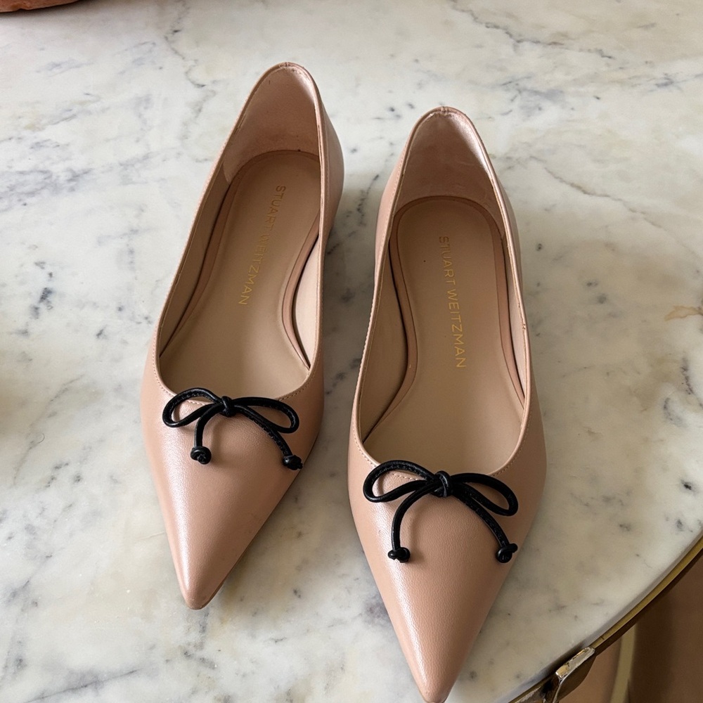 Stuart Weitzman Nude Heels with Black Bow